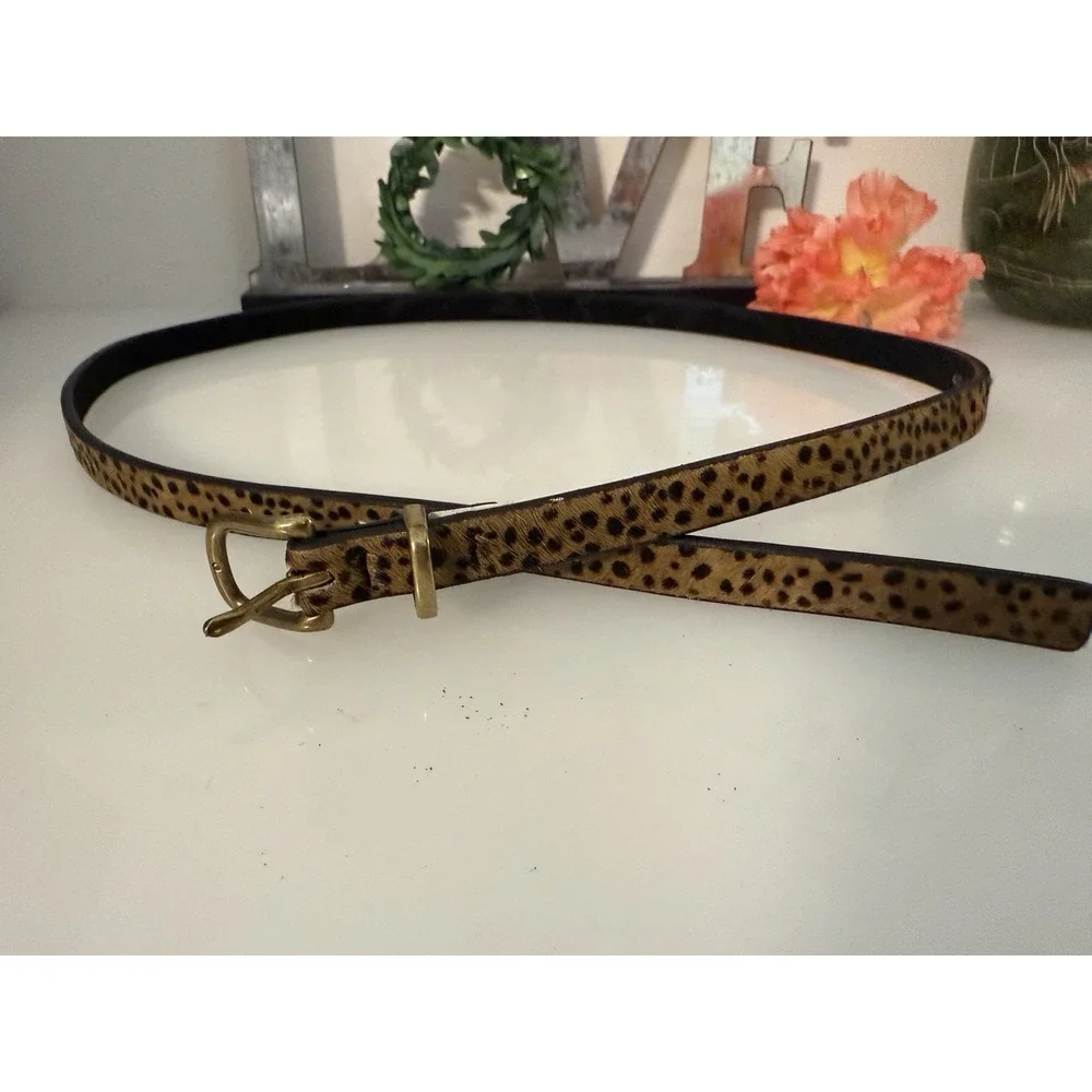 Vintage XSkinny Belt Gold Buckle Leopard Calf Hair‎ Leather Brown Tan XS 26